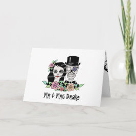 Gotische Dag van Dode Schedels Bruid & Bruidegom Bedankkaart