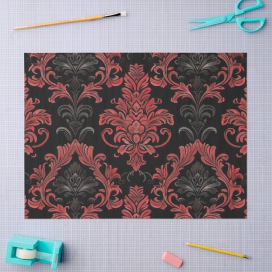 Gotische Damask Rood & Zwart Decoupage Tissuepapier (Craft)