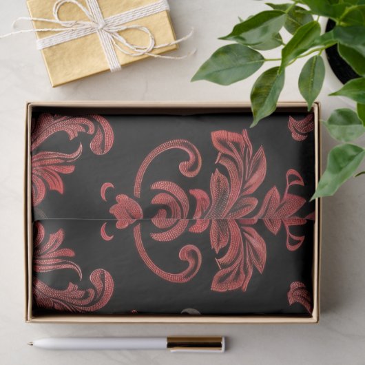  Gotische Damask Rood & Zwart Decoupage Tissuepapier (Geschenk)