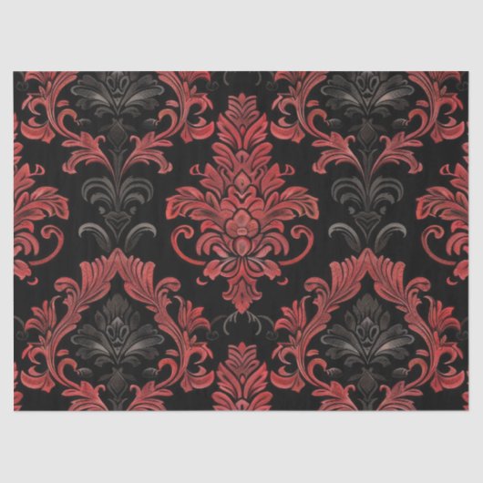 Gotische Damask Rood & Zwart Decoupage Tissuepapier (Voorkant)