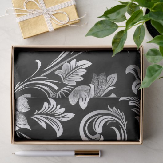 Gotische Damask Zwart & Zilver Decoupage Tissuepapier (Geschenk)