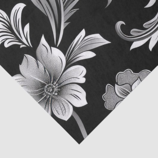 Gotische Damask Zwart & Zilver Decoupage Tissuepapier (Detail)