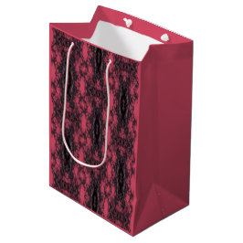 Gotische Damast Donkerroze en Zwarte Kant Patroon Medium Cadeauzakje