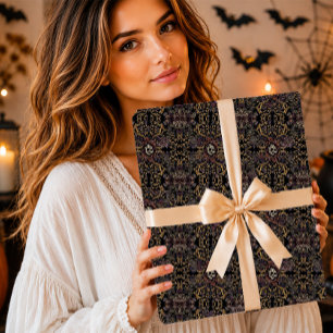 Gotische Damast Schedel Bloem Halloween Cadeaupapier