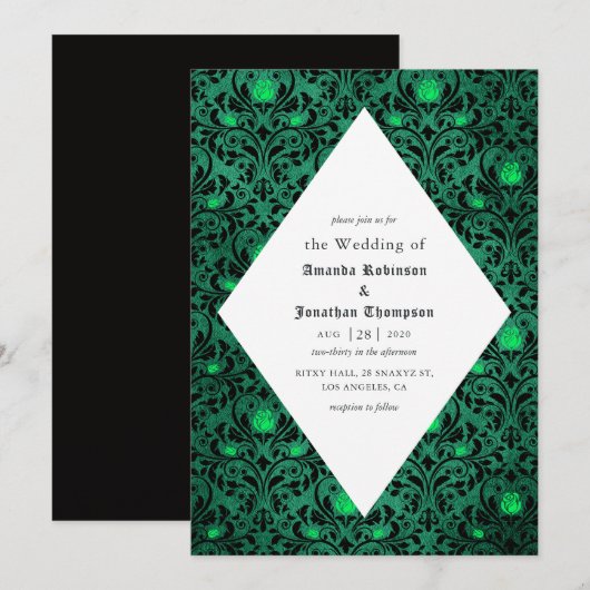 Gotische Damastprint Rustieke Halloween Bruiloft Kaart (Voorkant / Achterkant)