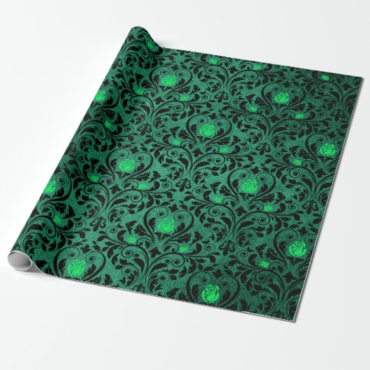 Gotische Damastprint Rustieke Halloween Cadeaupapier (Uitgerold)