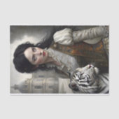 Gotische Dame Witte Tijger Decoupage Tissuepapier (Voorkant)