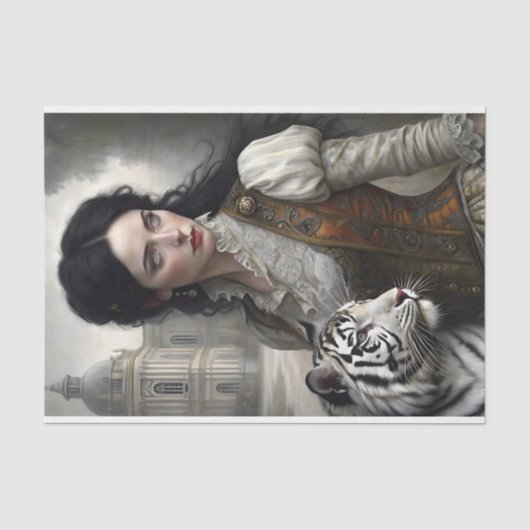 Gotische Dame Witte Tijger Decoupage Tissuepapier (Voorkant)