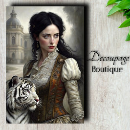 Gotische Dame Witte Tijger Decoupage Tissuepapier