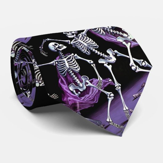 Gotische Dansende Skeletten Paarse Bruiloft Stropdas (Opgerold)