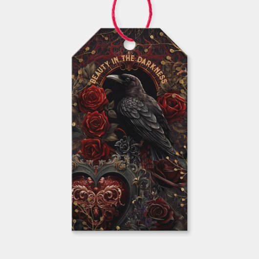  gotische Dark Beauty Crow Raven Red Roses Cadeaulabel (Voorkant)