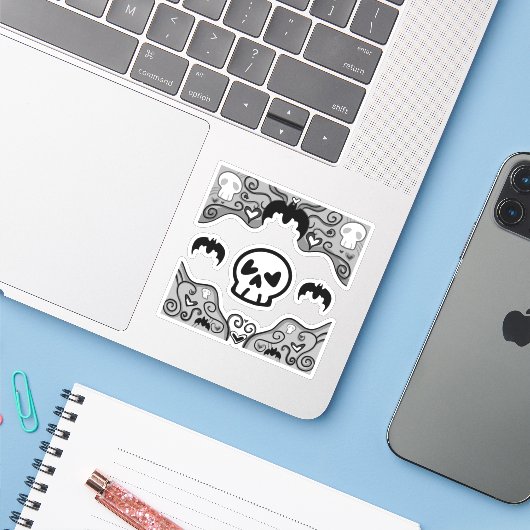 Gotische decoratieve Stickers (Laptop met iPhone)