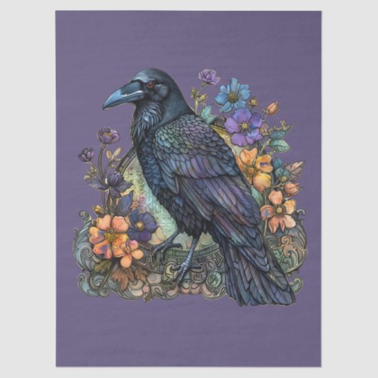 Gotische Decoupage Raven Bloemen Kleurrijk Tissuepapier (Voorkant)