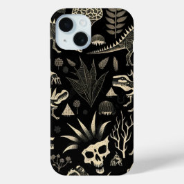 Gotische dinosaurus skelet graveerpatroon iPhone 15 case