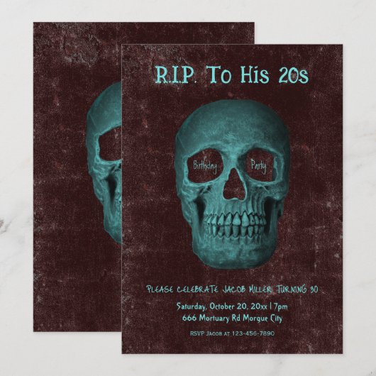 Gotische donker Blauwgroen bruine schedel RIP naar Kaart (Voorkant / Achterkant)