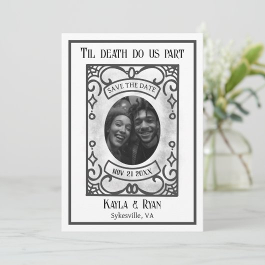 Gotische Donker en Moody Bruiloft Save The Date (Staand voorkant)