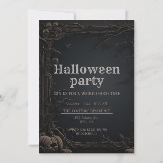 Gotische Donker Gesneden Bomen & Pompoen Halloween Kaart (Voorkant)