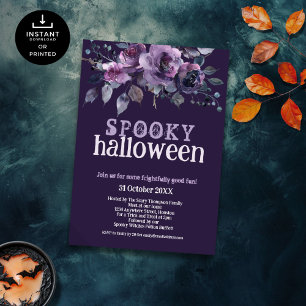 Gotische Donker Paarse Bloemen Spooky Halloween Kaart