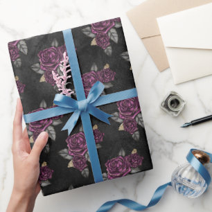 Gotische Donkere Bloem Motief Zwarte Waterverf Cadeaupapier