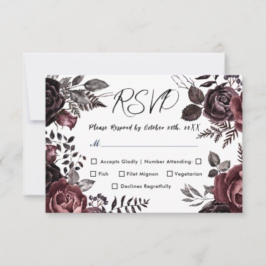 Gotische Donkere Bloemen Vintage Bruiloft RSVP (Voorkant)