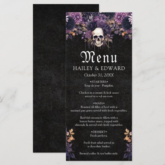 Gotische donkere bloemenkop Halloween bruiloft Men Menu (Voorkant / Achterkant)