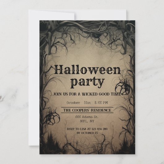 Gotische donkere bomen griezelig Halloween feest Kaart (Voorkant)