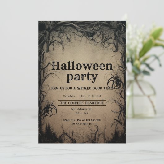 Gotische donkere bomen griezelig Halloween feest Kaart (Staand voorkant)