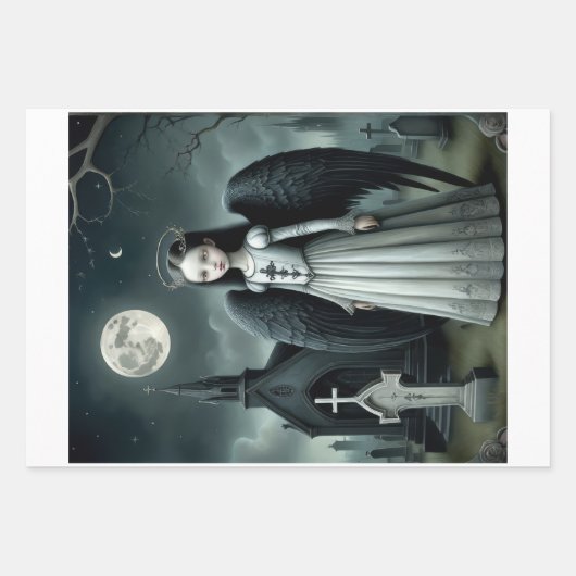 Gotische donkere engel, begraafplaats onder maanli inpakpapier vel (Voorkant 3)