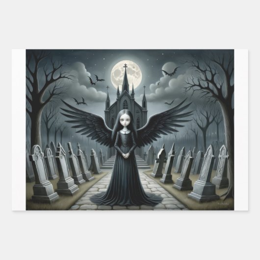 Gotische donkere engel, begraafplaats onder maanli inpakpapier vel (Voorkant)