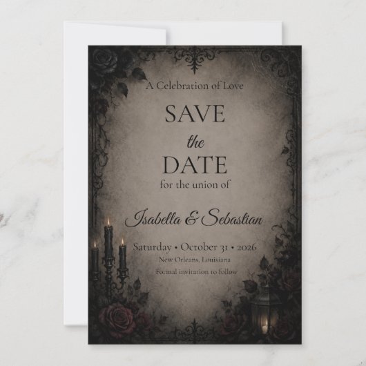 Gotische Donkere Romantische Bruiloft Save The Date (Voorkant)