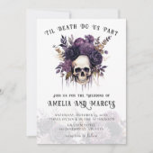 Gotische donkere schedel bloemenhalloween bruiloft kaart (Voorkant)