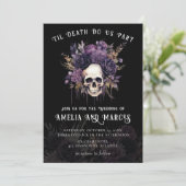 Gotische donkere schedel bloemenhalloween bruiloft kaart (Staand voorkant)