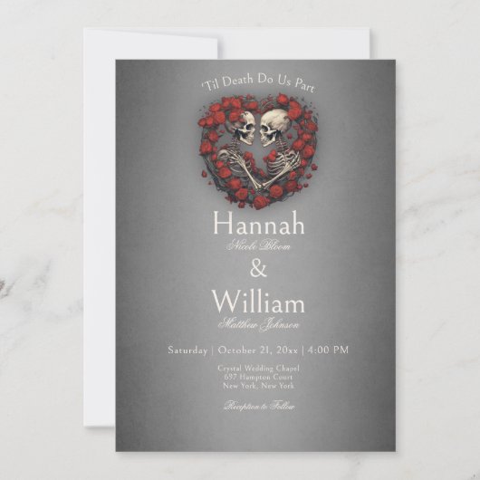 Gotische Donkere Skeletten & Roze Hart Trouwdag Kaart (Voorkant)