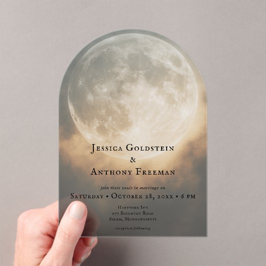 Gotische Donkere Volle Maan Boog Huwelijk Transpar Acryl Uitnodigingen (Insitu (Draagbaar))