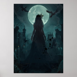Gotische Donkere Vrouwelijke Maneschijn Ravenkonin Poster