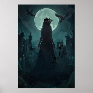 Gotische Donkere Vrouwelijke Maneschijn Ravenkonin Poster