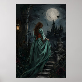 Gotische Donkere Vrouwelijke Maneschijn Ravenkonin Poster