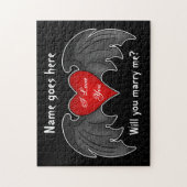 Gotische donkerrode vleugelhart huwelijksaanzoek legpuzzel (Verticaal)