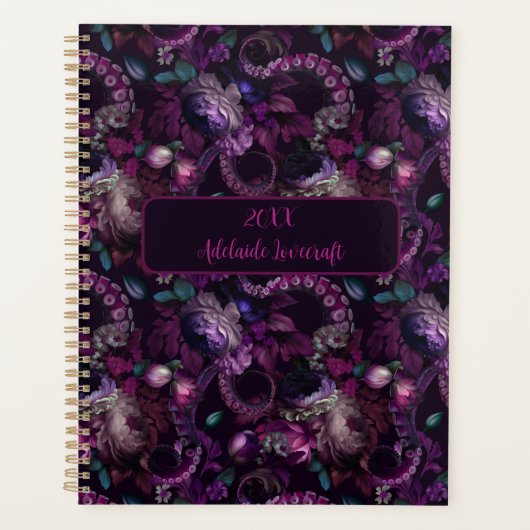 Gotische donkerroze tentakel met bloem gepersonali planner (Voorkant)