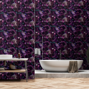 Gotische donkerroze tentakel met bloemen behang