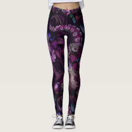 Gotische donkerroze tentakel met bloemen leggings