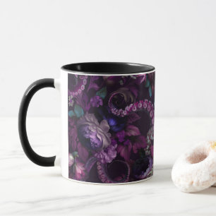 Gotische donkerroze tentakel met bloemen mok