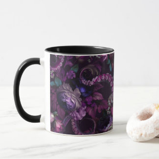 Gotische donkerroze tentakel met bloemen mok