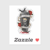 Gotische doodskist en schedel met rode roos sticker (Vel)