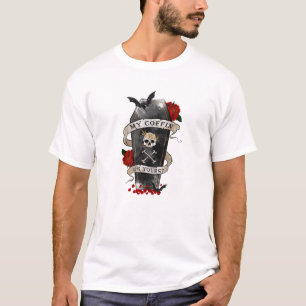 Gotische doodskist en schedel met rode roos t-shirt