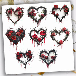 Gotische doornen en rozen bloeden hart sticker