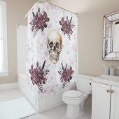 Gotische douchegordijn schedel, Rozen en glitter (In situ)