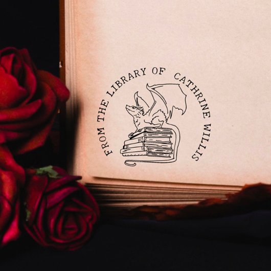 Gotische Draak Aangepast Boek Uit De Bibliotheek V Zelfinktende Stempel