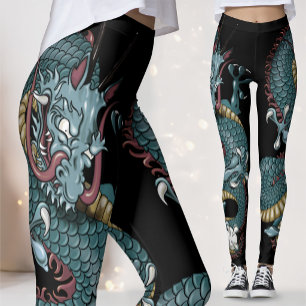 Gotische draken tattoo op zwart leggings