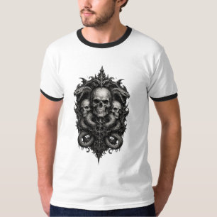 Gotische drievoudige schedel sierlijke kam t-shirt